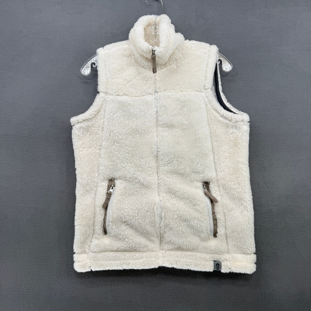 Free Country Full Zip Vest Womens Small Cream High Pile Fleece Stand Collar